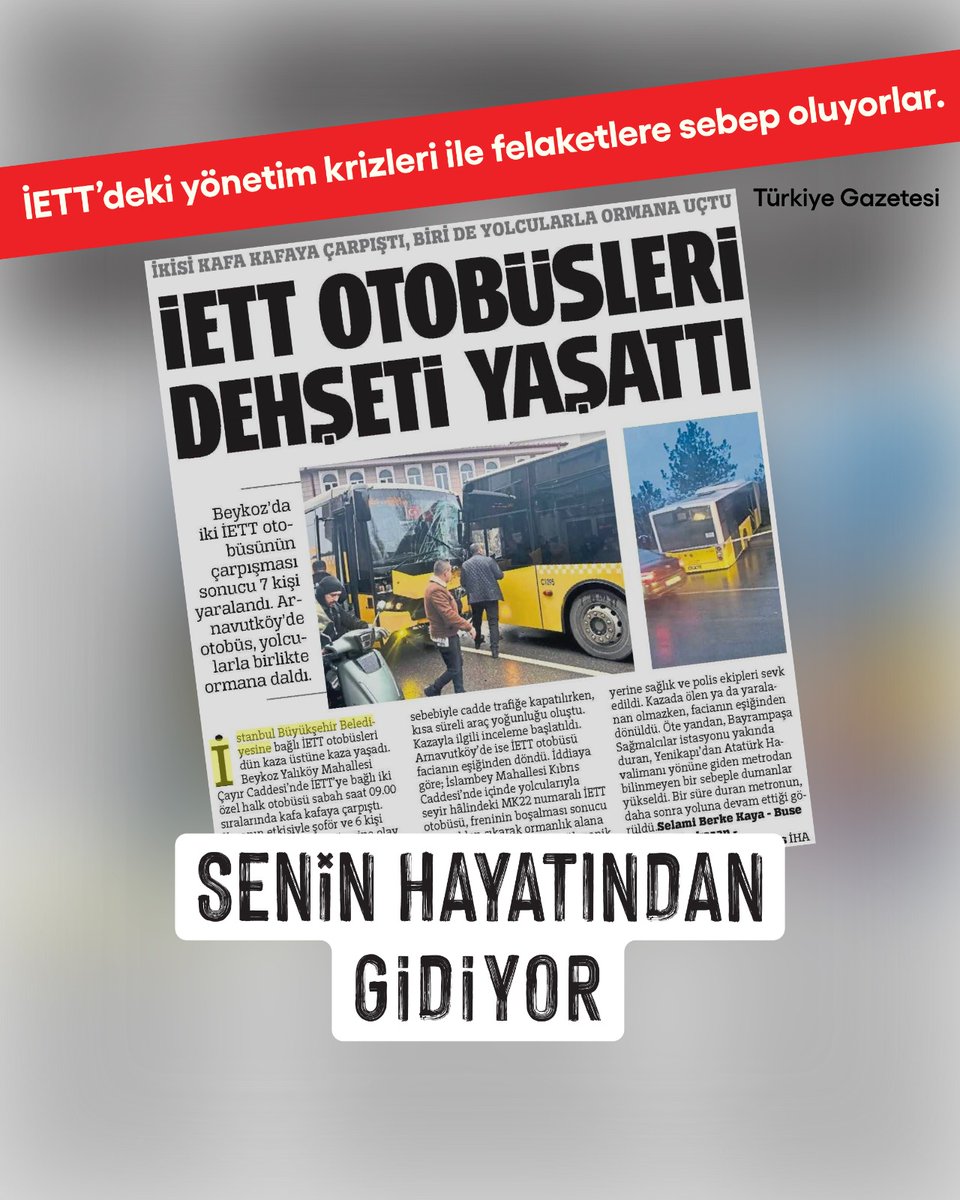 Ulaşım çileye döndü.
Bitmeyen metro inşaatları, yolda kalan metrobüsler, kaza yapan otobüsler.
Bizim zamanımız, bizim hayatımız gidiyor.

#SeninHayatındanGidiyor