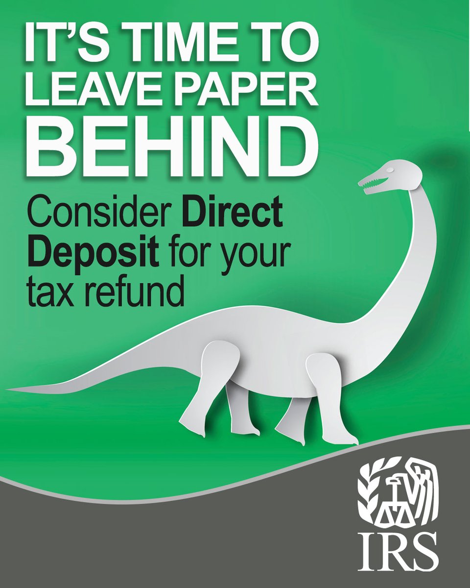 IRSnews's tweet image. We’re transitioning federal payments to and from the government to electronic methods. To prepare for these changes, the #IRS encourages taxpayers to use direct deposit for refunds by providing accurate bank or prepaid debit card information when filing. ow.ly/J5LW50Y4q49