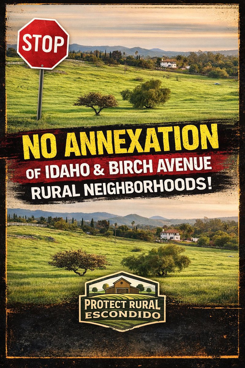 SaveRuralEsco's tweet photo. Time to stand together, #Escondido. Our rural neighborhoods are under threat from reckless planning. ALDEA investors are using annexation tactics to increase zoning 12×. This is not smart growth. Join us and demand better from our leadership.

JOIN US NOW👉🏽https://t.co/HohWkL8pBK https://t.co/rKxAVo4mJt