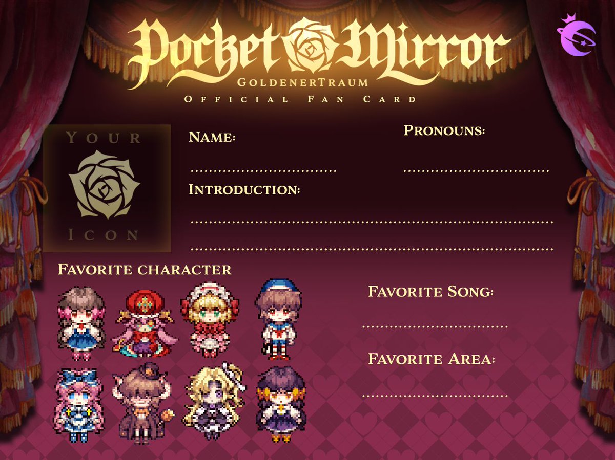✨🎀What are your Pocket Mirror favorites?

We want to know all about what you liked most in Pocket Mirror ~ GoldenerTraum! 

Fill in your fan-card and if there's anything else you'd like to add just let us know below! 🥺📝