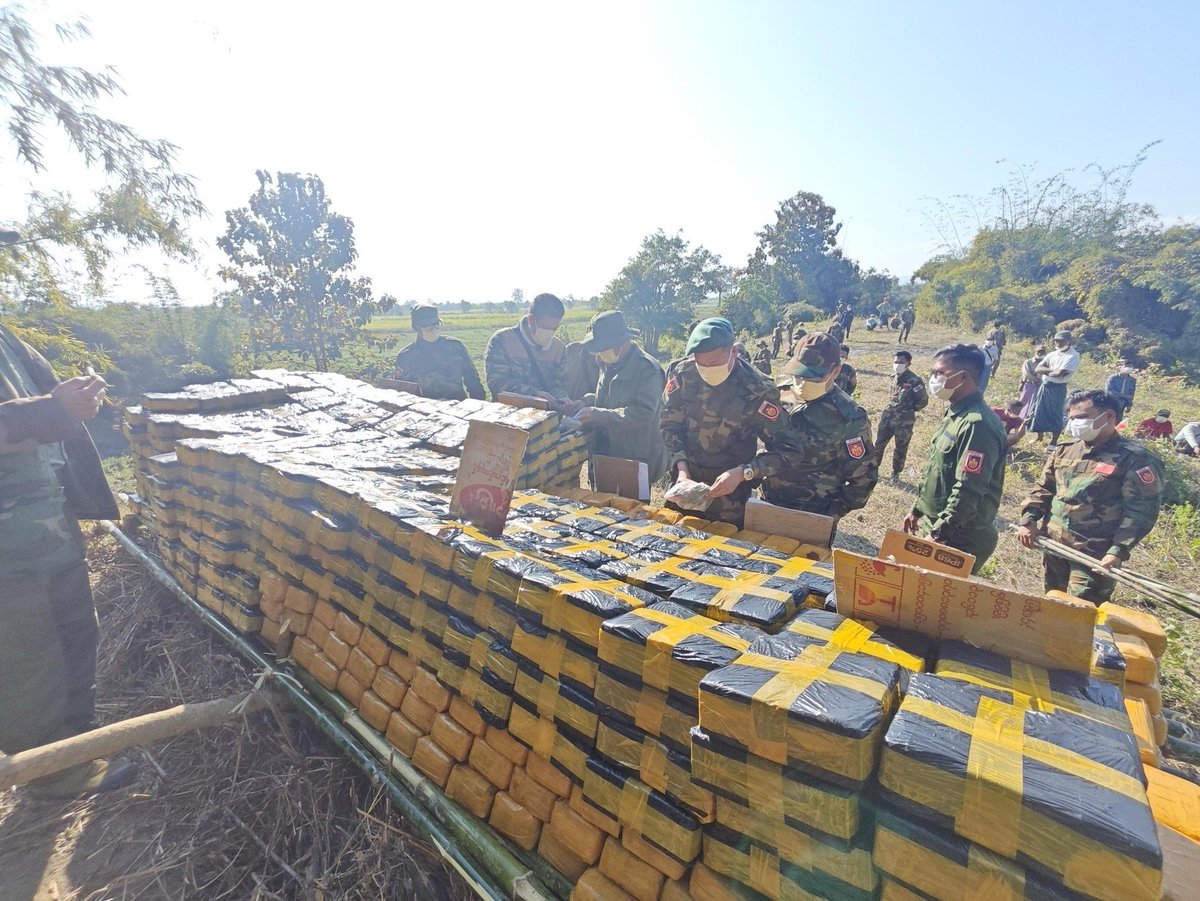 NUGMyanmar's tweet photo. "The National Unity Government and our Revolution have a clear policy and legal stance on #narcotics. We have a zero-tolerance policy toward narcotics. We stay unwavering in our determination to preserve our country, the Revolution, our young, and our citizens from the path of ruin. Regardless of how difficult it is to acquire finance for the #Revolution, we will never turn to the drug trade. Ours is an honest revolution—pure revolution—and we will never deceive our people or future generations."

Dr. Zaw Wai Soe
Union Minister, Prime Minister's Office
National Unity Government 

(Video: Narcotics seized from vehicles travelling through areas under the administration of the National Unity Government are being destroyed by fire in a ceremony. The burned drugs were worth about US$4.67 million.)

#Myanmar 
#WhatsHappeningInMyanmar