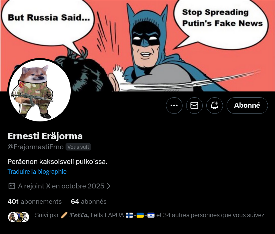 Fellas, can we boost <a href="/ErajormastiErno/">Ernesti Eräjorma</a>? 

Thank you 🫡💙💛

#WeAreNAFO
#NAFOExpansionIsNonNegotiable