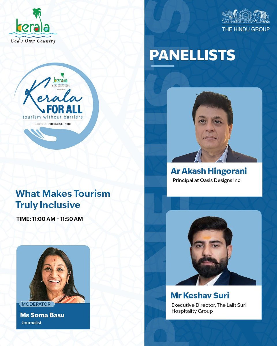 At Kerala for All, the panel “What Makes Tourism Truly Inclusive” explores how thoughtful design, policy, and hospitality practices can remove barriers and enable travel with dignity, independence, and ease. 

Bringing together voices from architecture, hospitality, and media,