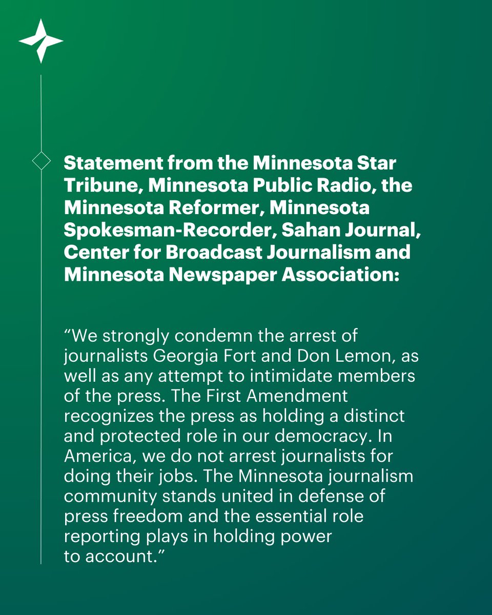 StarTribune's tweet image. Statement from the Minnesota journalism community on the recent arrests of journalists Don Lemon and Georgia Fort:
