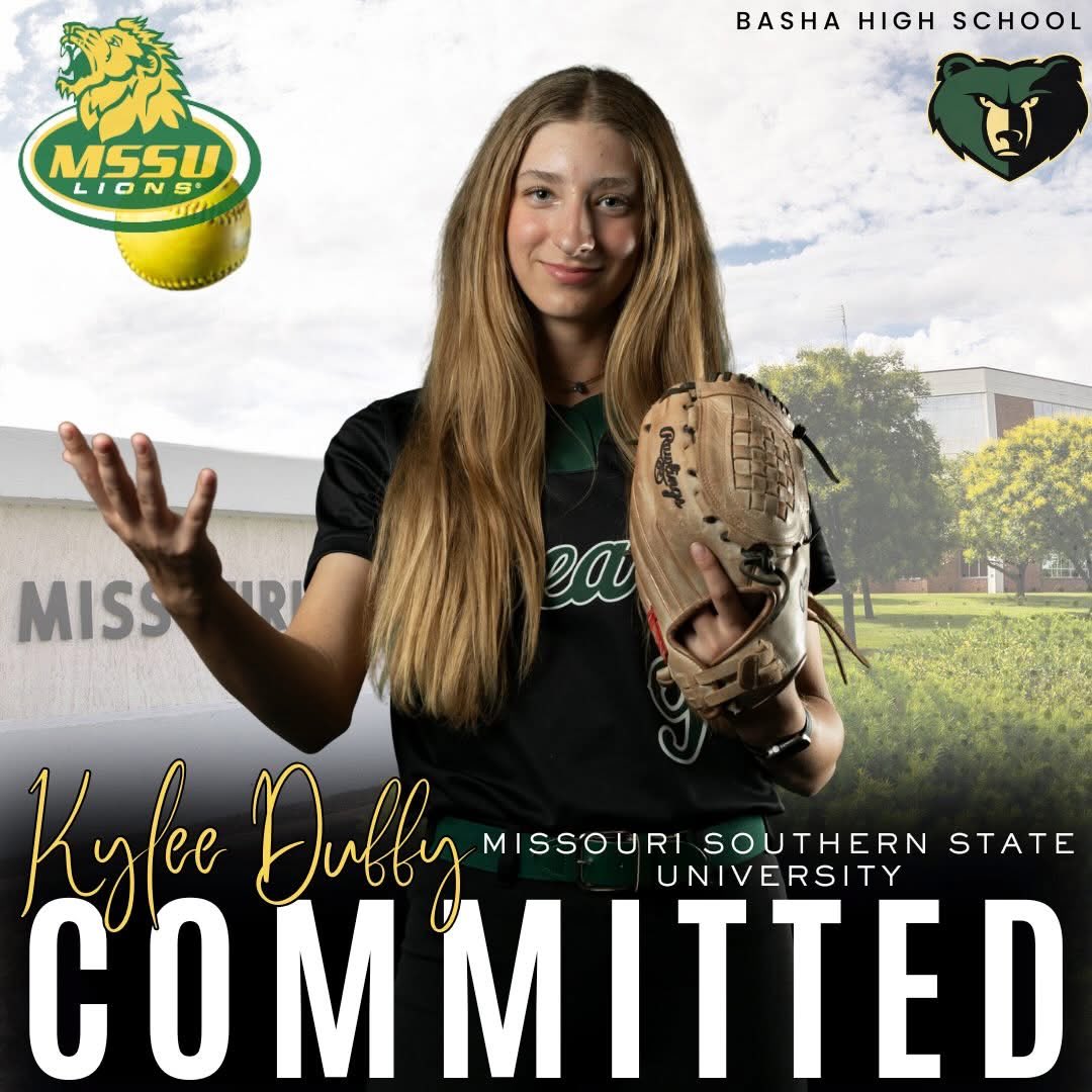 basha_softball's tweet photo. 🚨COMMITTMENT ALERT🚨
Congratulations to Kylee Duffy on her commitment to Missouri Southern State University. We are beyond proud! Show her some love Bear Nation! 🐻
#GoLions #LionPride #mssusoftball #bashabearssoftball https://t.co/HrVunXgDMJ