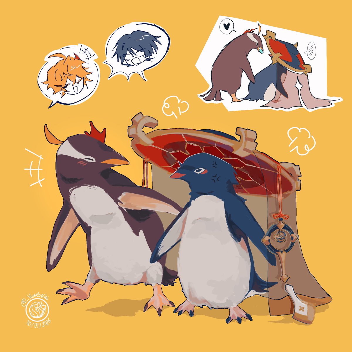 _yumeboshi's tweet photo. this drawing came to mind at such a random time but #chiscara penguins… #タルスカ https://t.co/yLIGxXBjGc