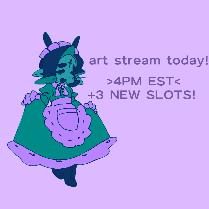 Been awhile, but we're having another art stream today!  We'll be starting at 4PM EST, and finishing a piece from the last stream. 
Plus, opening 3 NEW SLOTS!  Hope to see you there 💫