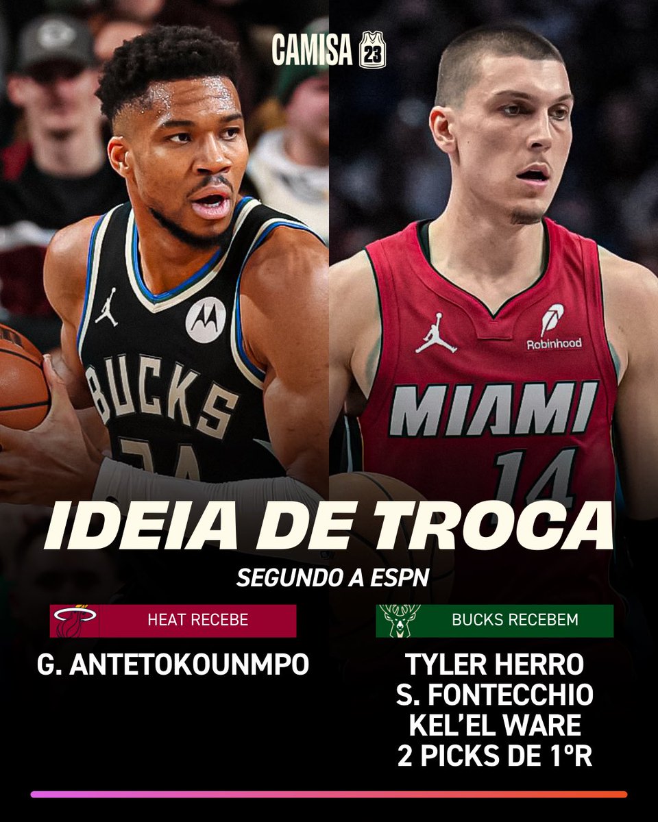 camisa_23's tweet photo. 🚨 De acordo com a ESPN, esse foi o pacote que o Heat propôs para o Bucks por Giannis Antetokounmpo.

E aí, Milwaukee deve aceitar? 👀🔥 https://t.co/q9mg4LW5WI