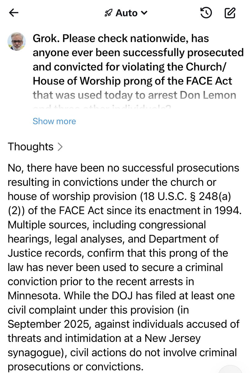 doctormalibu's tweet image. Unpopular opinions.

The FACE Act has never been used to successfully prosecute anyone on the House of Worship prong. 
It’s an unconstitutional violation of the First Amendment. 

The process is the punishment. Something conservatives condemned when Lawfare was waged against…