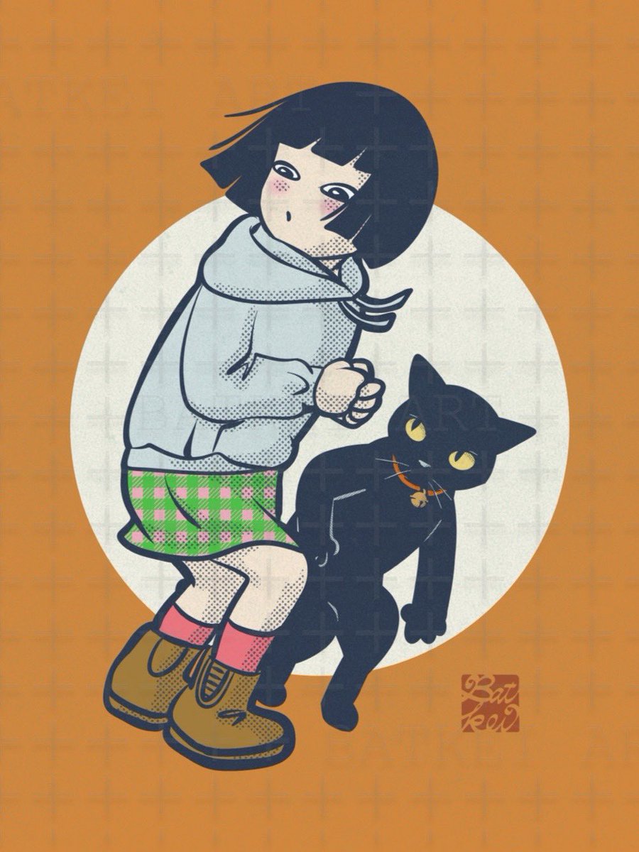BATKEIART's tweet photo. 🐱✨🧒🏻 優柔不断… by BATKEIART 

人間は後ろ髪を引かれやすいし
なかなか切り替えられない事も多い

行くぞ、お嬢ちゃん！

#イラスト #illustration #cat #猫 #黒猫 https://t.co/li3CqkJEuU