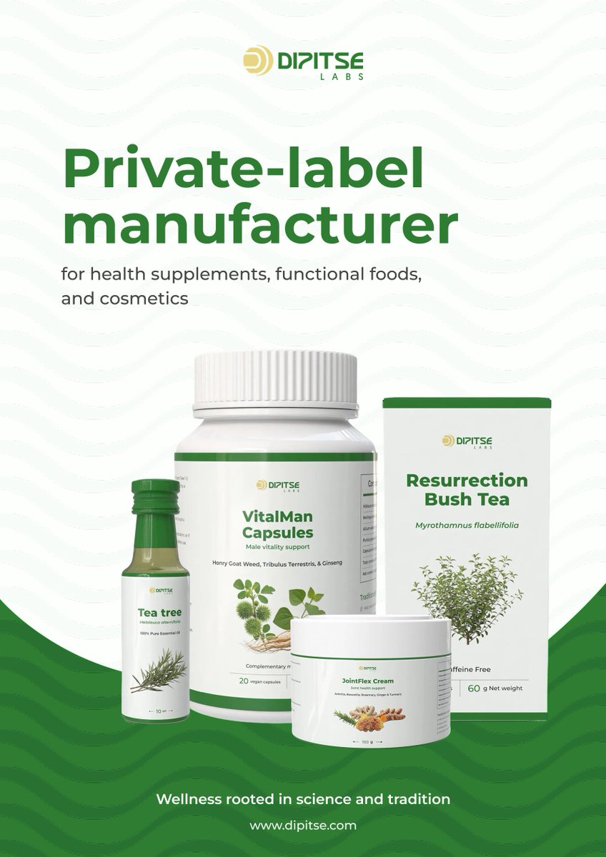 dipitselabs's tweet photo. https://t.co/JU2993XNY9 - Africa's top private label manufacturer for health supplements, functional foods and cosmetics. https://t.co/vjaeQBGPR9