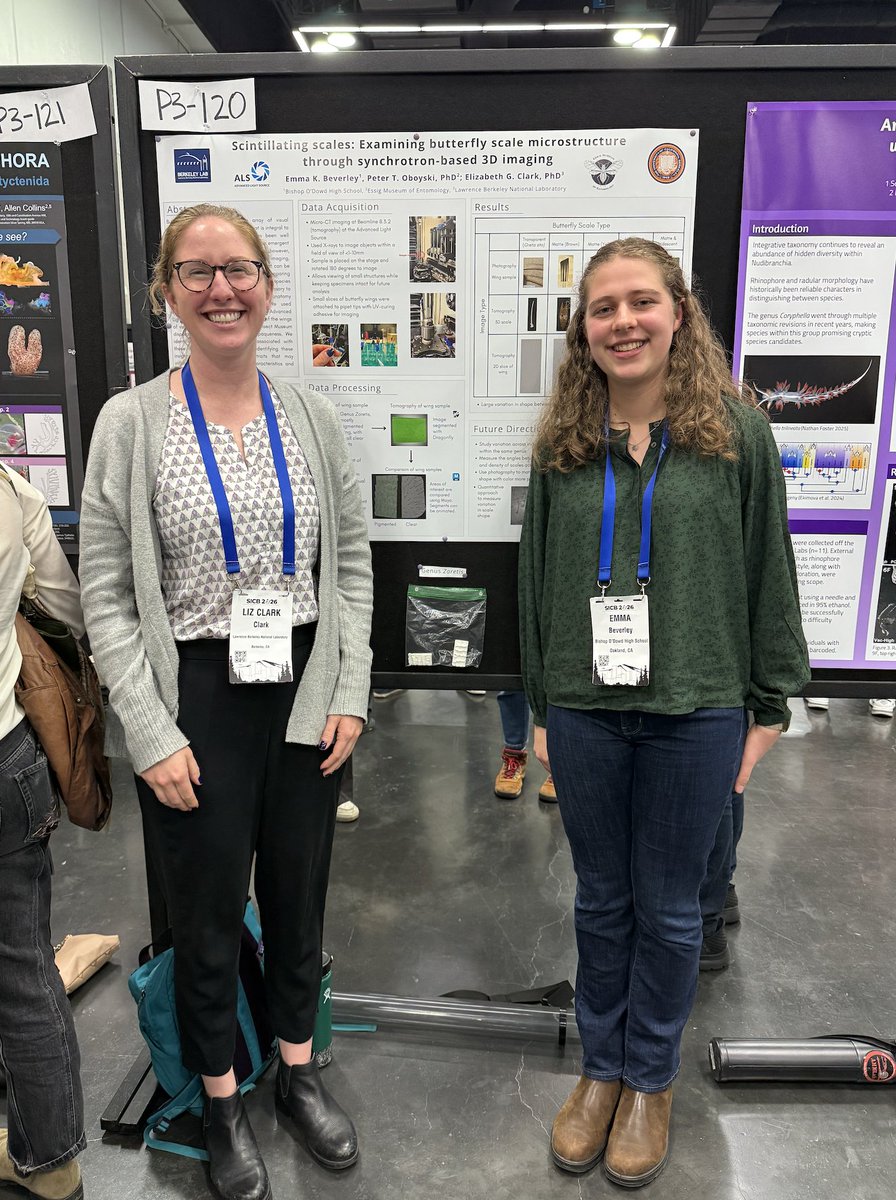 LBNLALIFT's tweet photo. Celebrating National Mentoring Month with Dr. Liz Clark and high school intern Emma Beverley!

Emma’s butterfly scale research was featured at the SICB conference. 🦋🔬

Emma says, “Grateful to Dr. Clark for introducing me to SICB and supporting my presentation.” 🙌 https://t.co/VIhTgHJ6VS