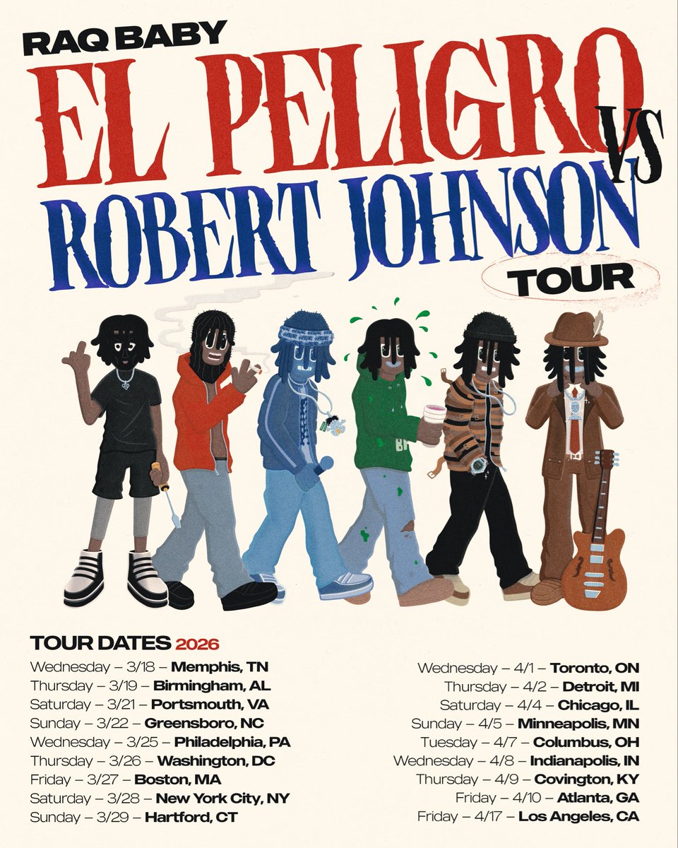 EL PELIGRO VS ROBERT JOHSNON TOUR. SIGN UP FOR EARLY ACCESS B4 TICKETS GO ON SALE TUESDAY 💕🫗
laylo.com/raqbaby/raqbab…