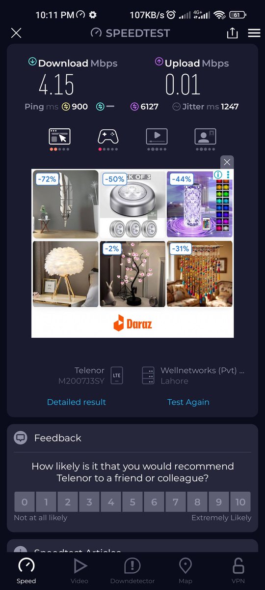dashinvicky's tweet photo. Look at the speedtest. 0.01 Mps upload speed. Worst ever service by @telenorpakistan and @ufone  you guys made Telenor's service https://t.co/dxskMfm187