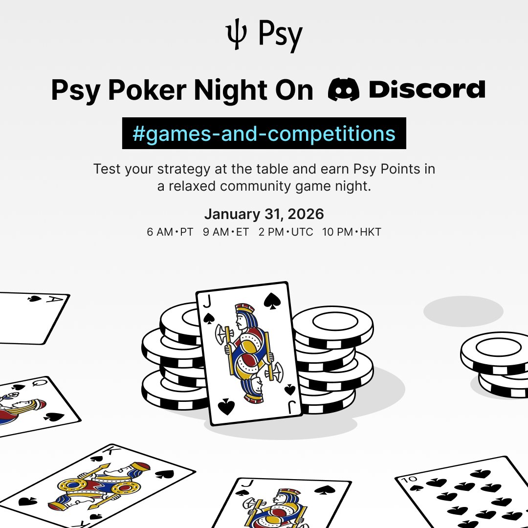 ♠️ Psy Poker Night returns

The table is back this Saturday, Jan 31.
Join us in our Discord for another round of No Limit Hold’em with the Psy community.

Free to play. Community tables.
Top players earn Psy Points.

Registration details will be shared in our Discord: