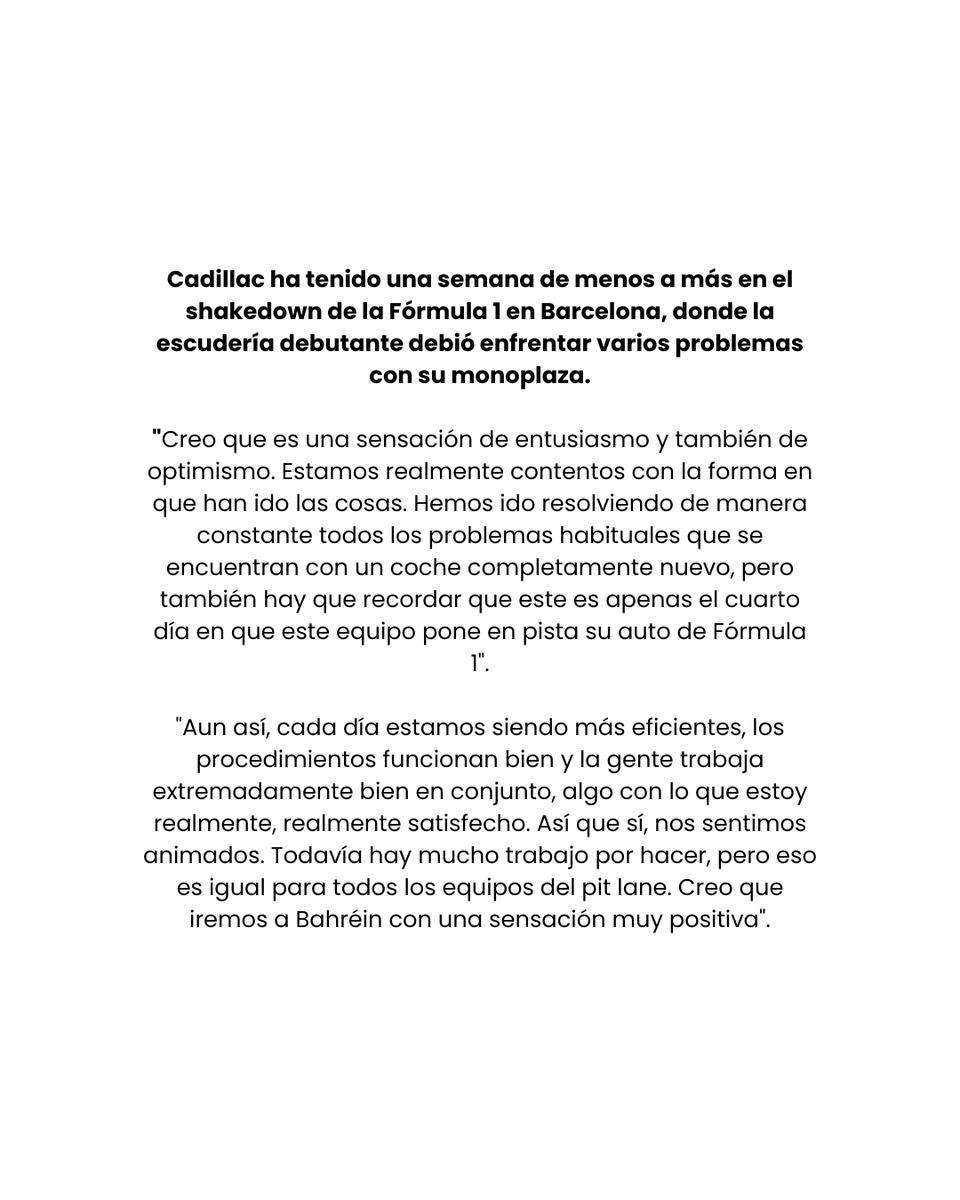 checocrispis's tweet image. 🚨 | Cadillac valora la experiencia de Checo y Valtteri: "Seria muy dificil para un novato."

"La experiencia combinada de los pilotos es extremadamente importante", destacó Graeme Lowdon, jefe de Cadillac. "Tienen múltiples victorias en Grandes Premios entre los dos, 16…