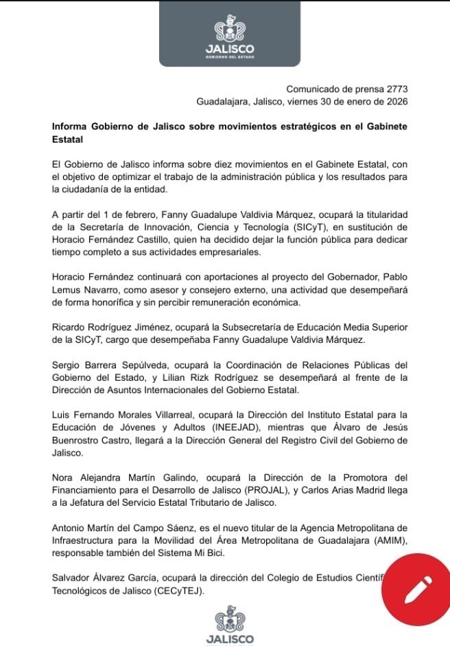 eugeniaguera's tweet photo. #DeUltima.- cheque los cambios en el gabinete de @GobiernoJalisco @PabloLemusN. Le sorprende alguno… https://t.co/qpzBeId7NN