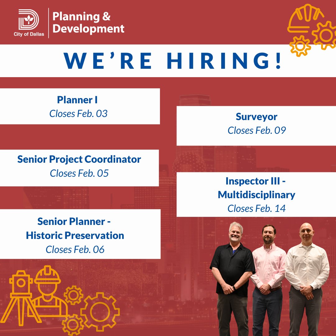 SDCDallas's tweet photo. We’re hiring in Planning and Development!👷‍♀️
Take a look at our current openings and see if you’d be a great fit for our team.
👉 Explore opportunities here: https://t.co/vkHKHe4fUK https://t.co/jWkWJnDrPp