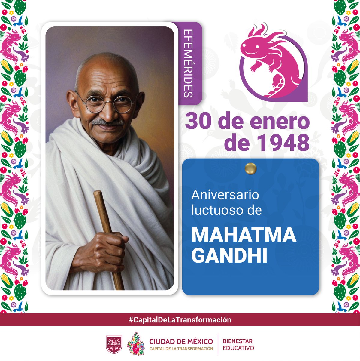 ¡Recordamos a Mahatma Gandhi, un hombre que cambió el curso de la historia con su lucha pacífica y su firme creencia en la no violencia!

Un líder que nos enseñó que la verdadera fuerza no reside en la lucha armada, sino en el poder de la paz, el amor y la resistencia pacífica.