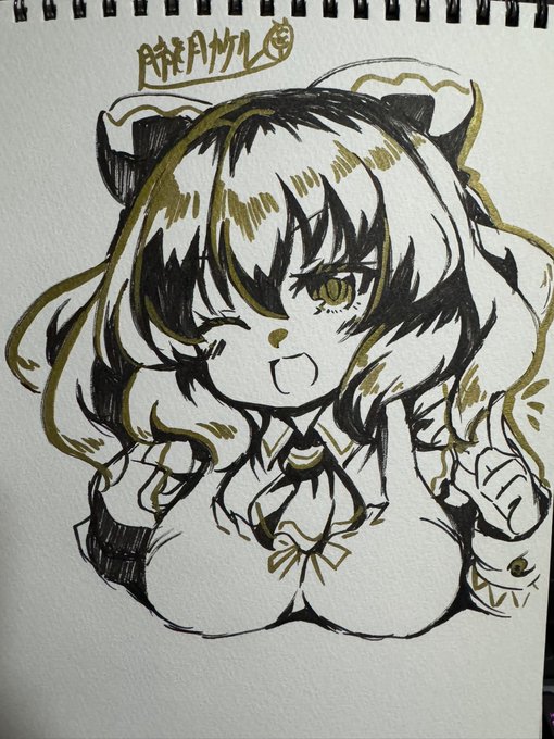 黒ペンと金ペン落書き