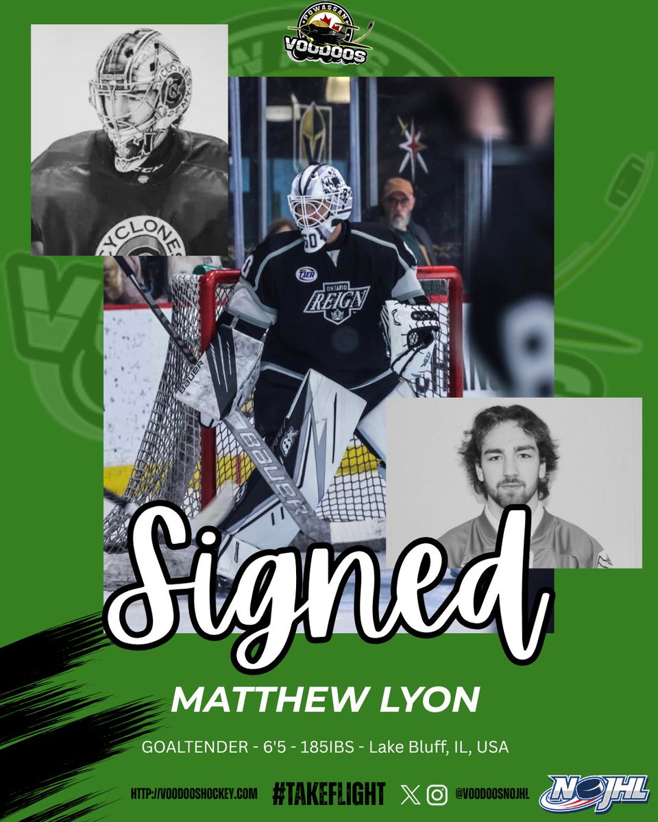 Signed, sealed, and delivered! ✍️ 

Goalie Matthew Lyon has signed with the Voodoos for the 2025/26 season! We’d like to welcome Matt &amp; his family to the Voodoos’ organization!

Matt will wear #33 and will be in the Voodoos’ lineup tonight when we take on the Rock!

#TakeFlight