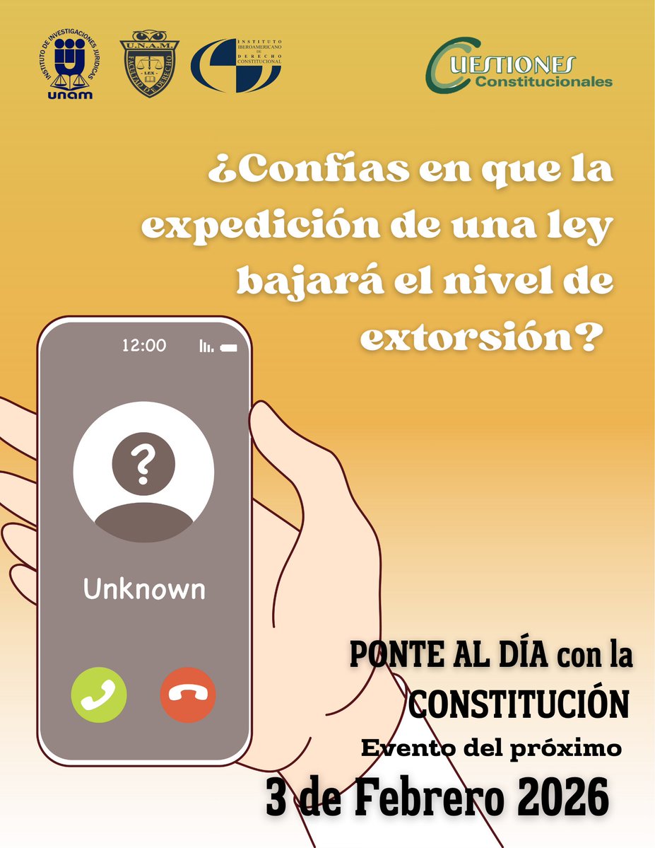 ¡Ponte al día Constitucional! Puedes registrarte en el siguiente enlace juridicas.unam.mx/actividades-ac…
<a href="/IIJUNAM/">Instituto de Investigaciones Jurídicas, UNAM</a> <a href="/DerechoUNAMmx/">Facultad de Derecho</a> <a href="/IIDCUNAM/">Instituto Iberoamericano de Derecho Constitucional</a>