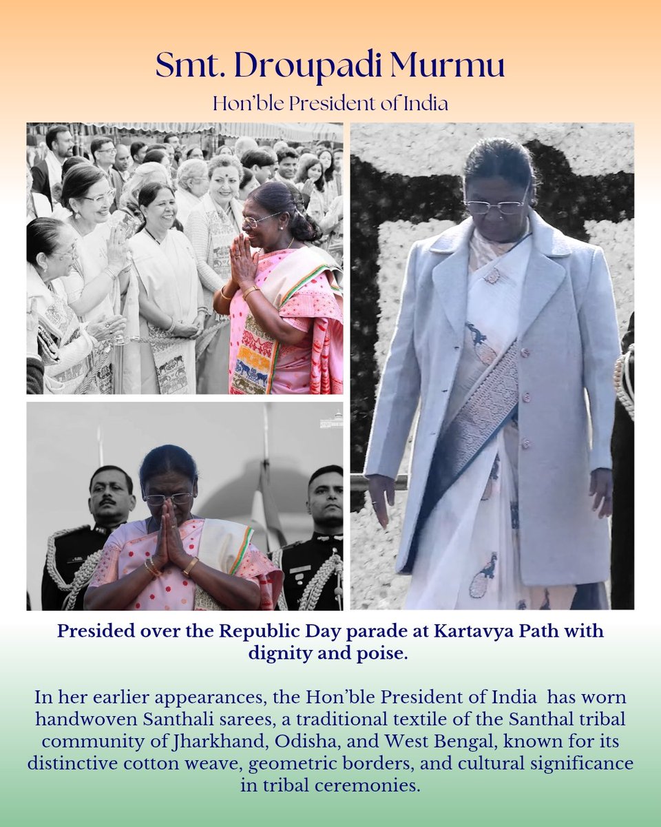 dchandlooms01's tweet image. A recap of the prominent presence of handloom traditions  during the Republic Day celebrations and associated ceremonies, as leaders adorned attire crafted by Indian weavers.  

#texmin #swadeshi #republicday #handlooms #textiles #handloomwear