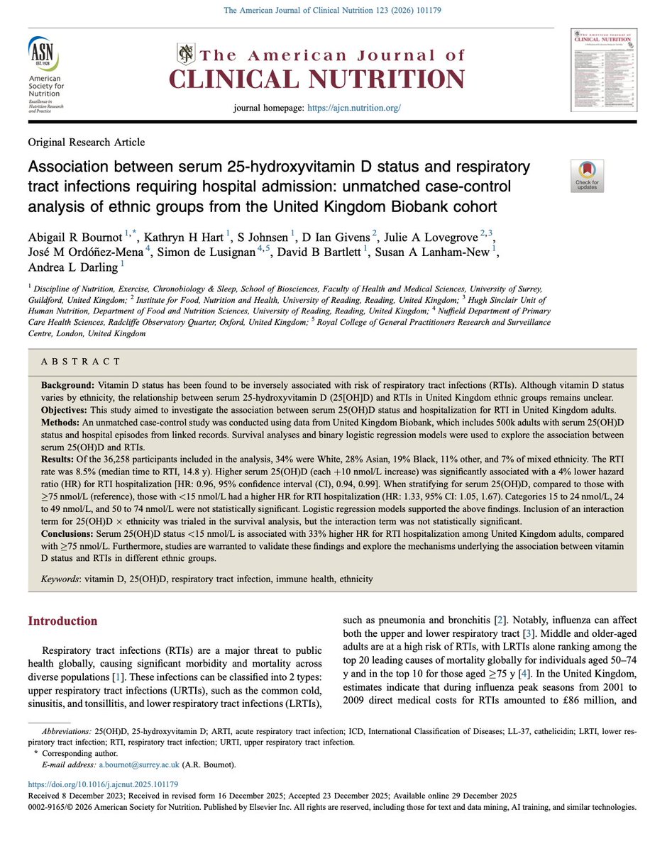 Boosting vitamin D levels may protect against respiratory infections.

Every 4 ng/mL increase in blood vitamin D levels reduces the rate of hospitalization for respiratory infections by 4%, according to a new study analyzing data from over 36,000 adults in the UK Biobank.