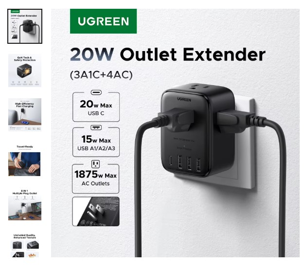 LisaFashionFit's tweet image. UGREEN 20W: 8-Port Power Hub ⚡

20W USB-C Fast Charge with 4 AC Outlets and 3 USB-A. Compact 1875W capacity for home, office, or travel. Safe and space-saving.

Shop: tinyurl.com/4w6yabjr

#UGREEN #PowerStrip 
#FastCharge #TravelGear #Shorts