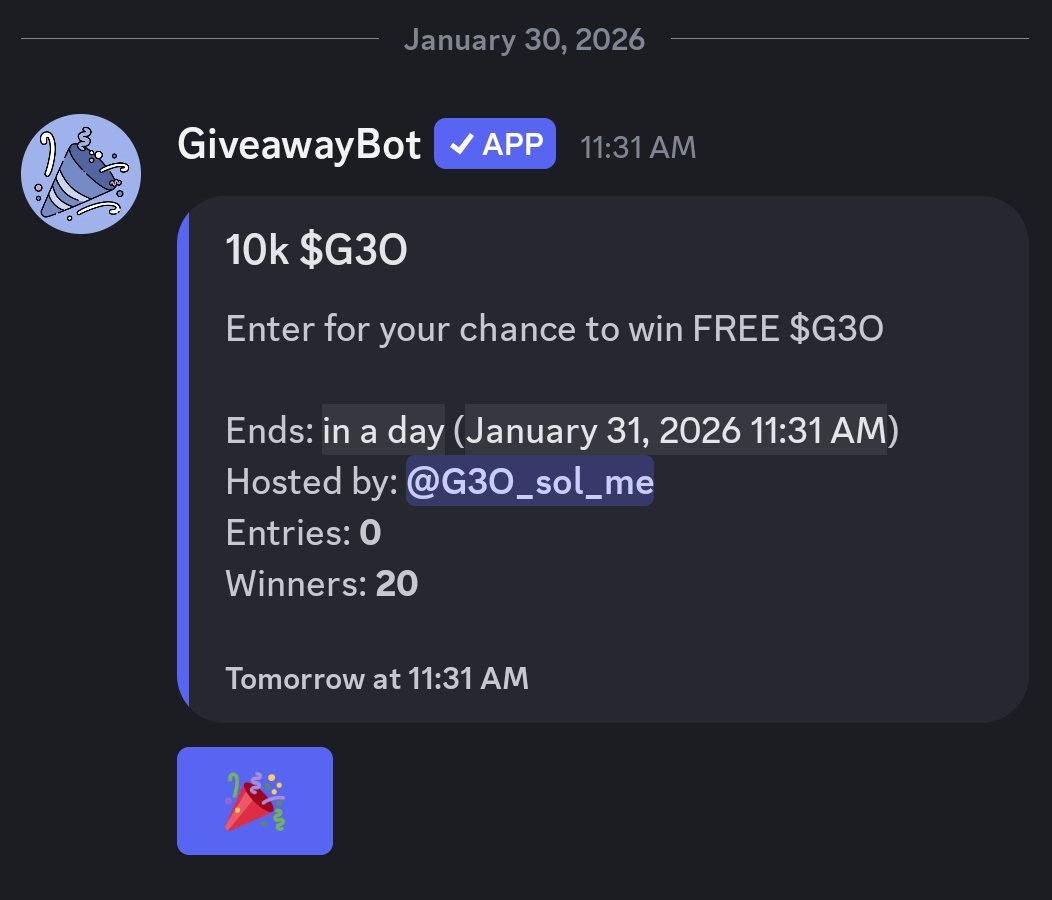 🌟🌟🌟DISCORD GIVEAWAY 🌟 🌟🌟

discord.gg/XDDqqMEmY

TICKER :$G3O

EFnALZc5Hqpea283UbUkn8pxrn3Lw8upDHejbrfgbonk

#letsbonk #G3ORETRO #GIVEAWAY #solana #crypto #freecrypto #fyp #letsgrowtogether #discord #followme #G3O #G3OCommunity