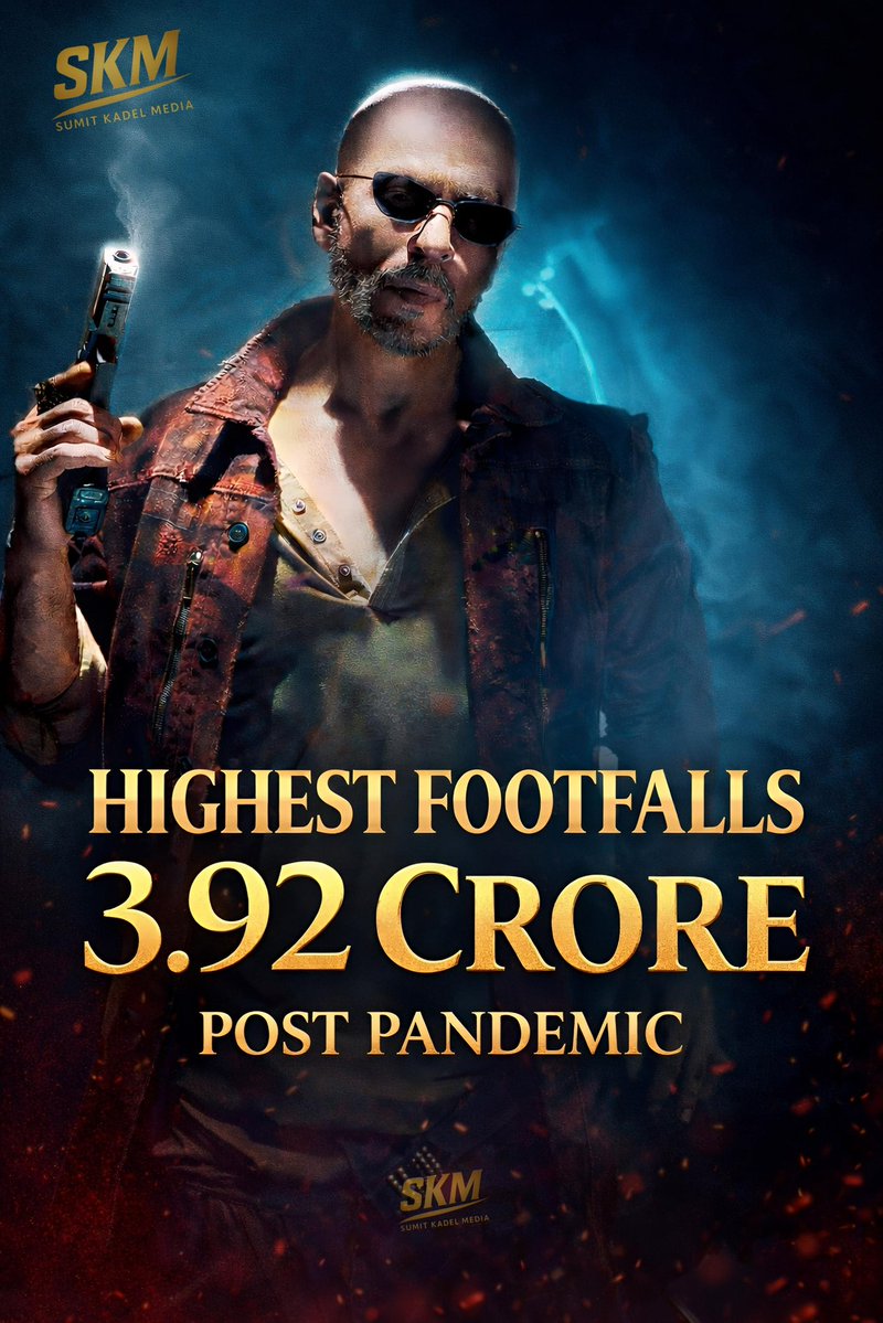 #ShahRukhKhan starrer #Jawan continues to remain the most-watched Bollywood film in theatres post-pandemic, with audience footfalls of 3.92 crore (all versions).

At today’s ATP, the film would have collected ₹900–1,000 crore nett in India.