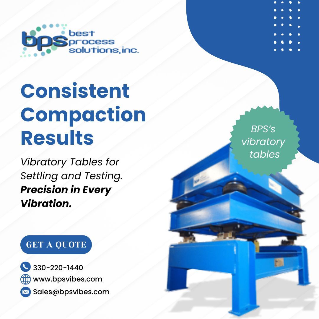 BPS Vibratory Tables provide controlled vibration for settling, compaction, and product testing, helping ensure uniform density and stable packaging.

Achieve consistent results every cycle. 👉 Learn more via the link in our bio.
.
.
#vibratorytables #materialcompaction