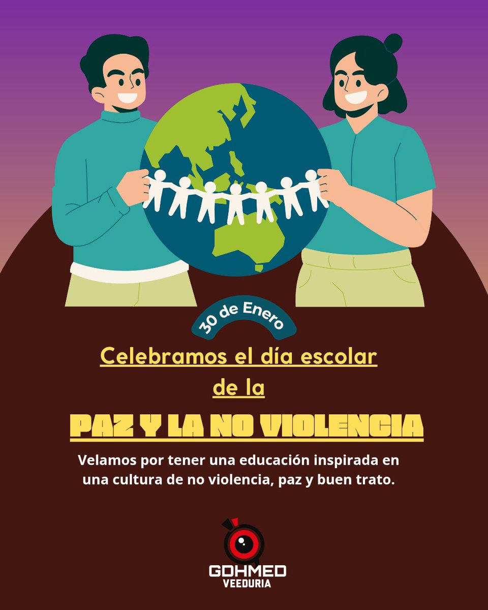 30 de Enero
Celebramos el Día Escolar de la Paz y la NoViolencia.

La educación en y para la tolerancia, la solidaridad, la concordia, el respeto a los Derechos Humanos, la no-violencia y la paz son motivos para recordar el 30 de enero.   

#Paz #DerechosHumanos #NoViolencia