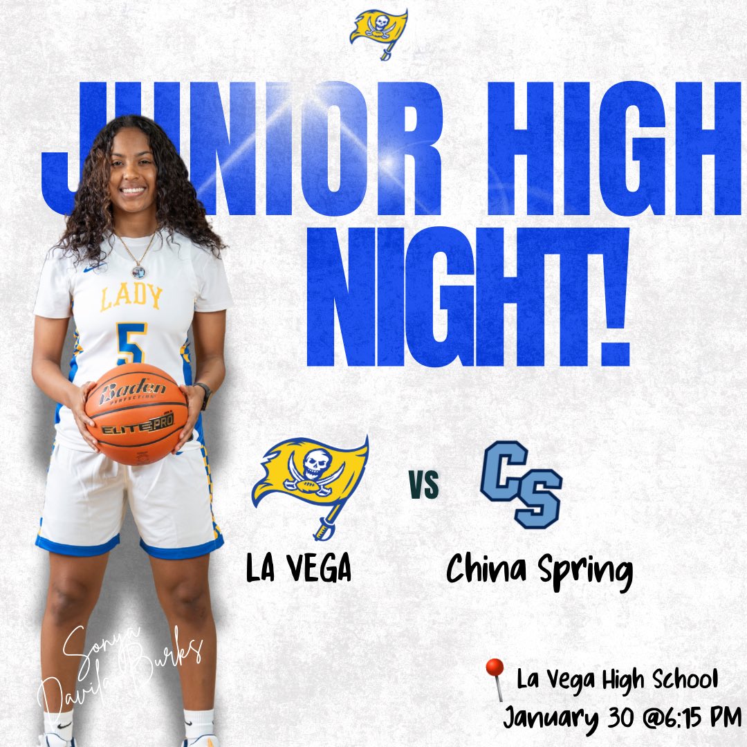 Coach_MarcWill's tweet photo. IT’S GAME DAY‼️
JUNIOR HIGH NIGHT 🏴☠️
🆚 China Spring
🕰️ JV @ 5pm, V @ 6:15pm
📍 La Vega HS
🎟️ Online or Cash at the Door
#10Left
@lvpirates @Centex_Recruits @MichaelHaag_ @sydney_wicker @ShahjiAdam @roydenogletree @chadvautherine @WacoTribSports @TXHSGBB @Tabchoops https://t.co/seBgVWb1Xe
