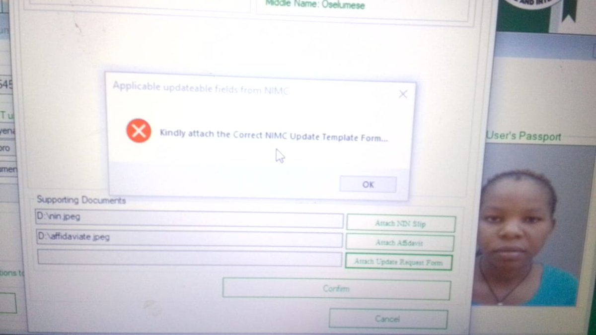 AustineEna's tweet photo. @JAMBHQ pls assist, the platform for registration is asking for NIMC update template form, NIMC confirm they don't have such, pls what is the way forward? It is really frustrating going from JAMB office 2 NIMC office 2 CBT center without any solution, is be 2 days, https://t.co/ZPxC3vAwcT