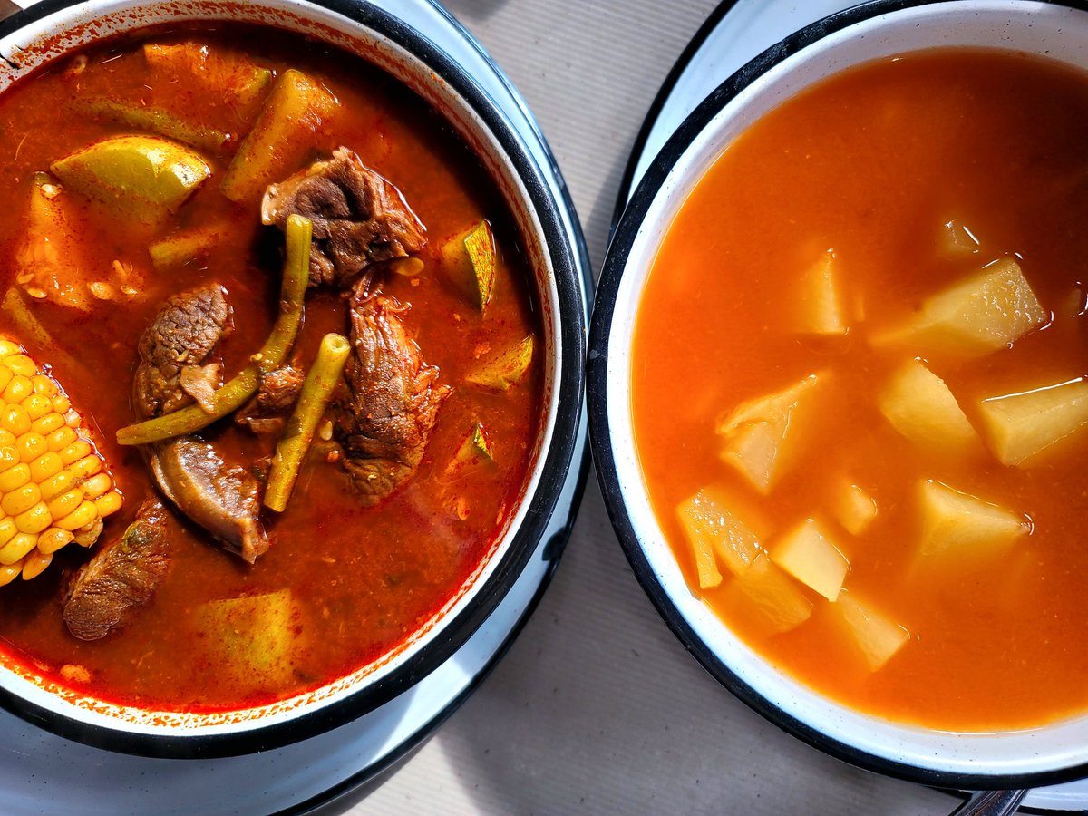 The perfect weather for Traditional-Mexican stews!! Serving today- Potato soup, tender potatoes in a delicate savory light spicy broth &amp; the King of Mexican stews- Caldo de Res; vegetables and tender beef in a flavorful-spicy broth made with numerous dried chiles. 
#CDMXinHouston