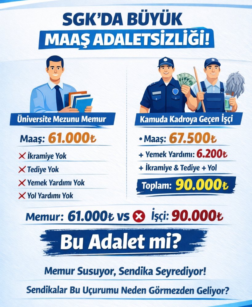 MemurSGK's tweet photo. Memur Maaşını bilen Vatandaş duysun bilsin!
Kamuda temizlik işçileri 3 Asgari ücret maaş alıyor!

Taşeron şirketten Kamuya geçen vasıfsız Temizlik işçilerinin giydirilmiş Maaşı 90.000₺

KPSS ile atanan Memur maaşı işçiye yetişsin diye verilen seyyanen zamla birlikte 58-61.000₺ https://t.co/1VrmGzmRXQ