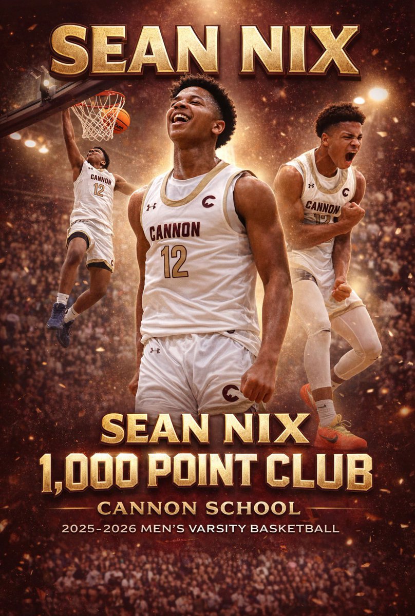 AMSNix's tweet photo. On December 29, 2025 during the Cannon School vs Myers Park Varsity basketball game Sean scored his 1000th varsity point. Sean accomplished this goal as a sophomore and as a junior as he did not play much on Varsity freshman year due to injury &amp; other circumstances. #TGBTG🙏🏾 https://t.co/DysL61KWnV