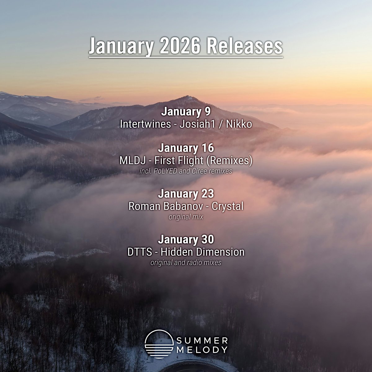 SummerMelodyRec's tweet photo. Already the end of first month of 2026, so here's past month's releases!
January 2026 Releases Recap
incl. @Josiah1Music #Nikko @MLDJ_cat PoLYED [@eduard_747] #Ciree #RomanBabanov and #DTTS https://t.co/uyz7pyAKMz