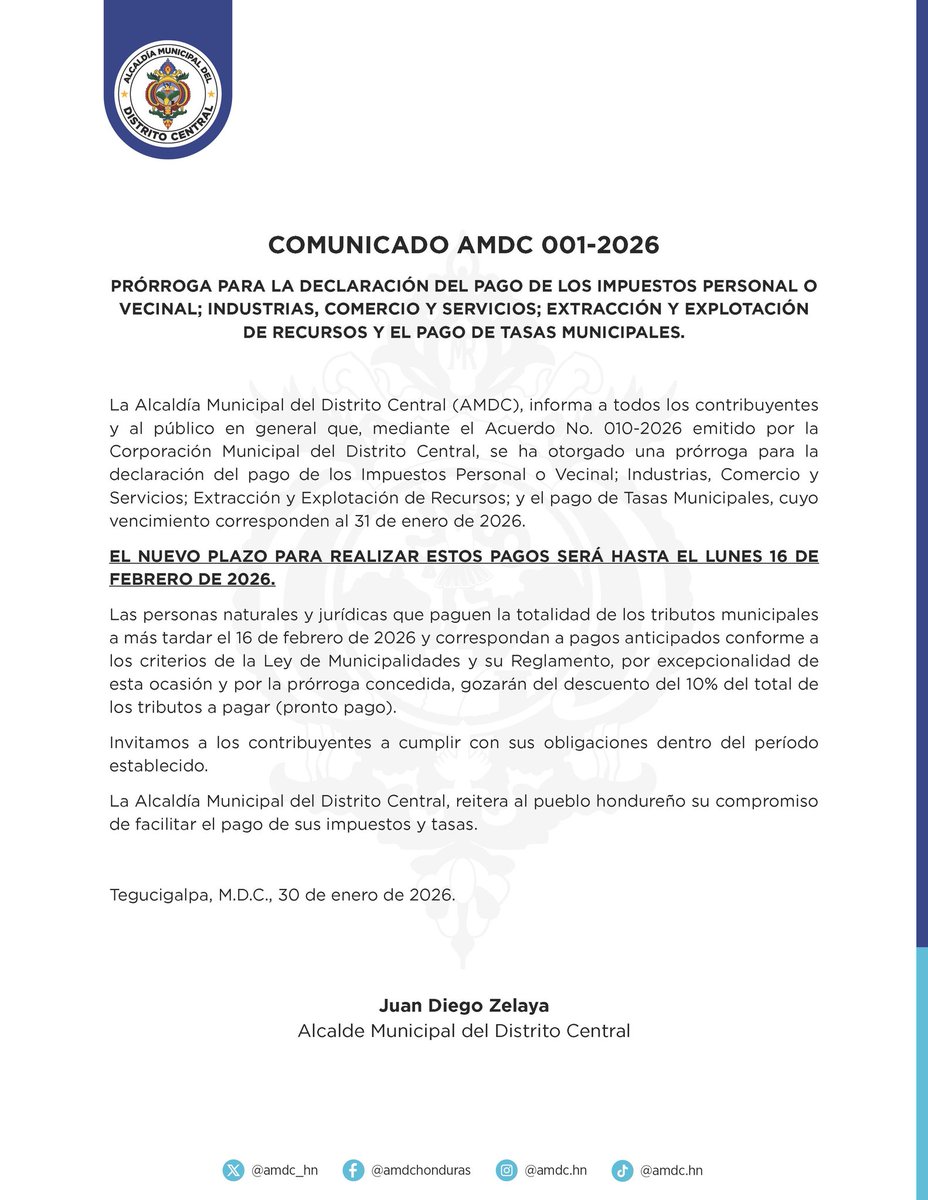 Comunicado AMDC 001-2026