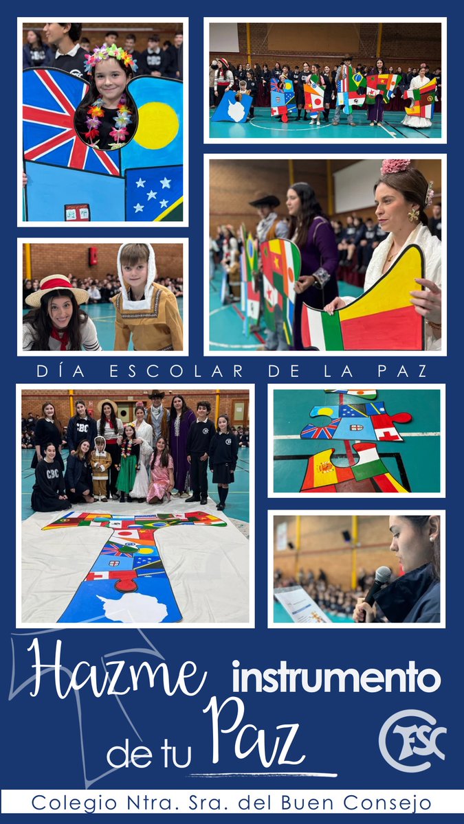 Celebramos el #DiaEscolardelaPaz bajo el lema “#Comoél, somos Paz”. Unidos por la figura de San Francisco de Asís, construímos una gran Tau con banderas del mundo🌎 , símbolo de nuestro compromiso por vivir y construir la paz cada día 🕊️.

#ContigoSomosBuenConsejo
#ColegiosFSC