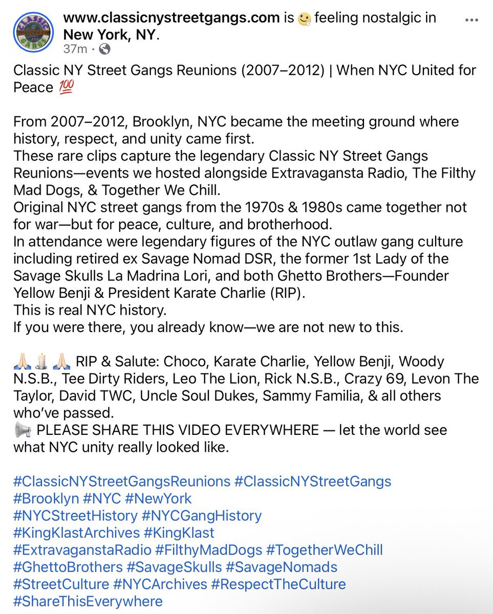 kingklast's tweet photo. Classic NY Street Gangs Reunions (2007–2012) | When NYC United for Peace 💯
#ClassicNYStreetGangsReunions #ClassicNYStreetGangs
#Brooklyn #NYC #NewYork
#NYCStreetHistory #NYCGangHistory
#KingKlastArchives #KingKlast
#ExtravaganstaRadio #FilthyMadDogs #TogetherWeChill https://t.co/R5RDoqU8rE