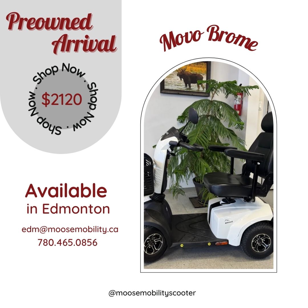 MobilityMoose's tweet photo. The Brome features a comfortable captains chair and 50 ah Batteries that allow for up to a 40km driving range. This preowned unit is in good condition and comes with an external charger and manual. Please call ahead to check if it’s in-store prior to your visit. 

#moose #scooter https://t.co/0sf1GZBx7c