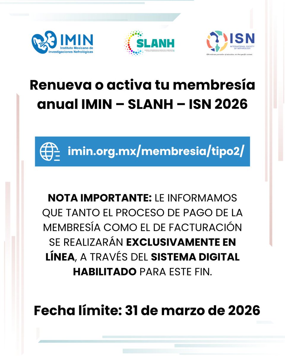IMINmx's tweet image. Activa o renueva tu membresía IMIN – SLANH – ISN 2026.

🔗 Más información y registro en: imin.org.mx/membresia/tipo…

📅 Disponibles hasta el 31 de marzo de 2026.

#IMIN #SLANH #ISN #MembresíasMúltiplesIMIN