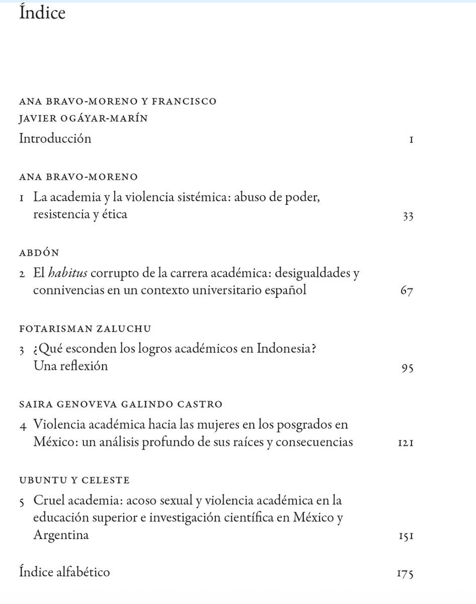 Recomendamos la lectura, además es gratuita, de "Los males de la academia. Abuso de poder, endogamia, acoso, corrupción y otras violencias".

De Ana Bravo-Moreno y Francisco Javier Ogáyar-Marín como editores y más autores que podéis ver en el índice.

peterlang.com/document/14938…