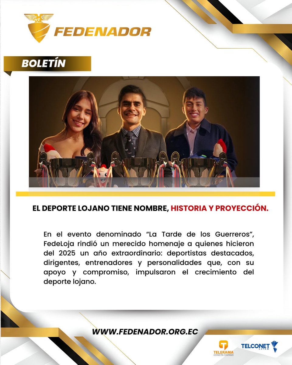 FEDENADOR_'s tweet photo. 📢 Boletín |  EL DEPORTE LOJANO TIENE NOMBRE, HISTORIA Y PROYECCIÓN.
 Entérate aquí: https://t.co/0cvsU8vtb8
Vía: @fedelojaec https://t.co/viEHNoQPcM