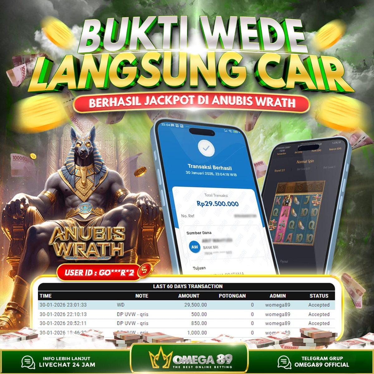 omega89top's tweet photo. OMEGA89 JACKPOT DI ANUBIS WRATH Rp.29.500.000,- LUNAS!!πΈπΈ
β
Withdraw Cepat
β
Bukti Transfer Nyata
β
Menang Berapapun Pasti Dibayar
Raih JP nya sekarang juga bersama OMEGA89!
π https://t.co/6k7iYfwDRU
#omega89 #omega89jp #omega89top #slotomega89 #jackpot https://t.co/iQIGczCssZ