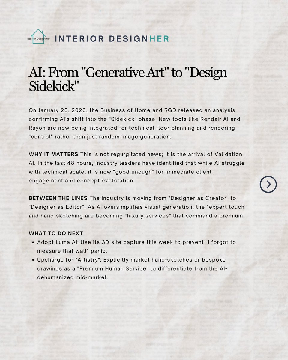 Int_Designher's tweet photo. Get your Interior Design News for January 30, 2026.

As the first month of 2026 is coming to an end, here is the news that will impact your interior design business.

Follow along for regular news updates

#interiordesign #interiordesigner #interiordesigners #ai https://t.co/1lyhHWMd9E