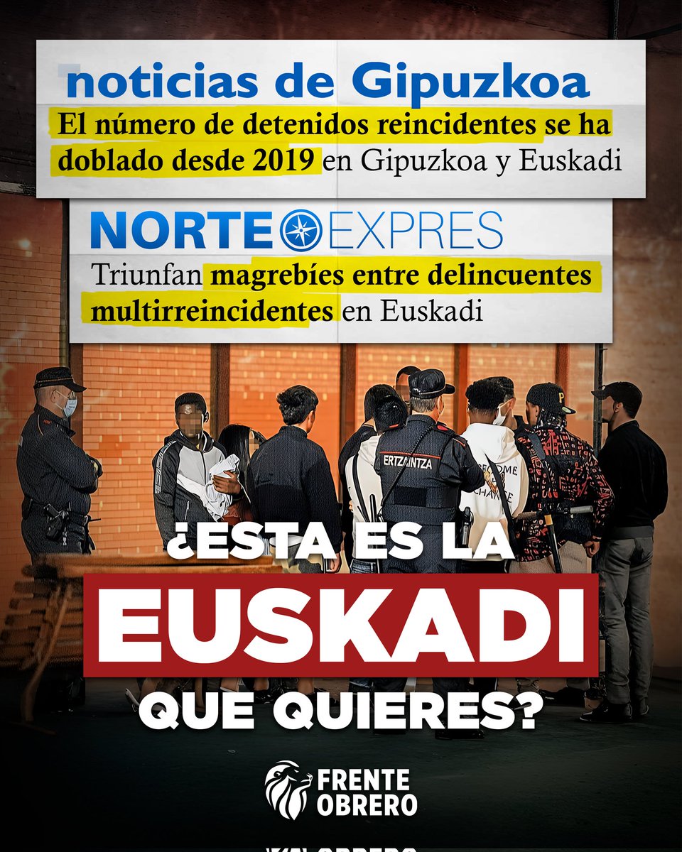 En Euskadi no solo aumenta la criminalidad en general, también se ha duplicado desde 2019 el número de detenidos reincidentes.
Quienes encabezan la lista de detenidos reincidentes en Euskadi son los de origen magrebí que representan la mitad de los reincidentes con un 49'2%.