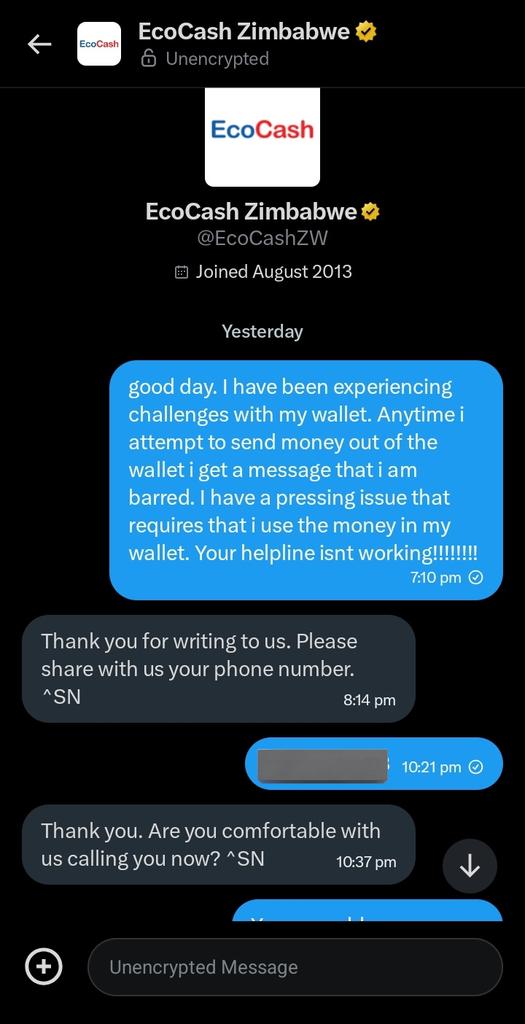 MrMojapelo's tweet photo. @EcoCashZW This is all i got. I am yet to be attended to. This is such a mess. One money is sooo much better https://t.co/Zi9gt5loys